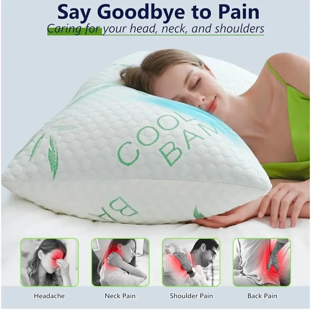 Shredded Memory Foam Pillow, Cooling King Size Adjustable Firm Bamboo Pillow